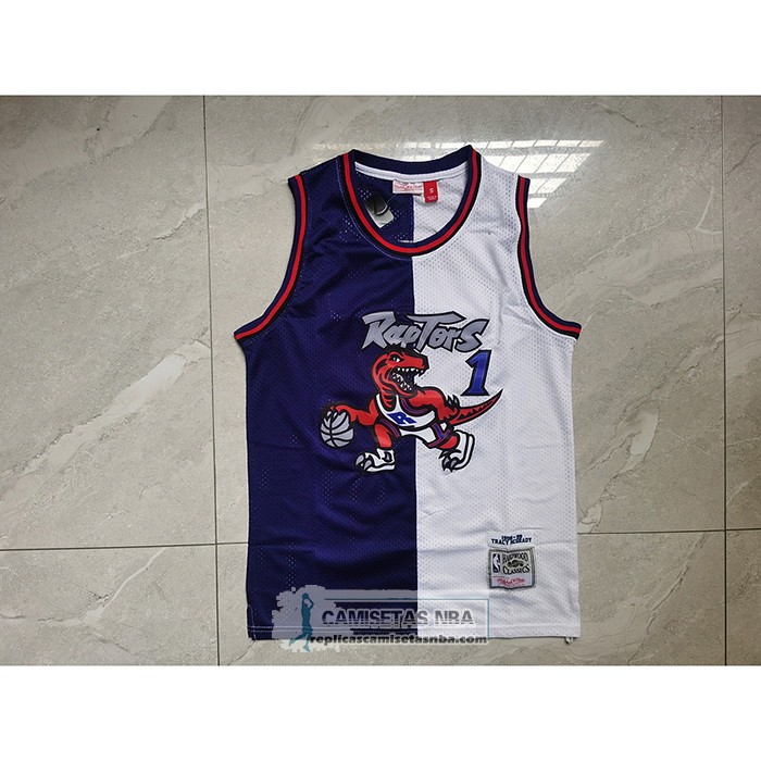 Camiseta Toronto Raptors Tracy Mcgrady NO 1 Mitchell & Ness 1998-99 Split Violeta Blanco
